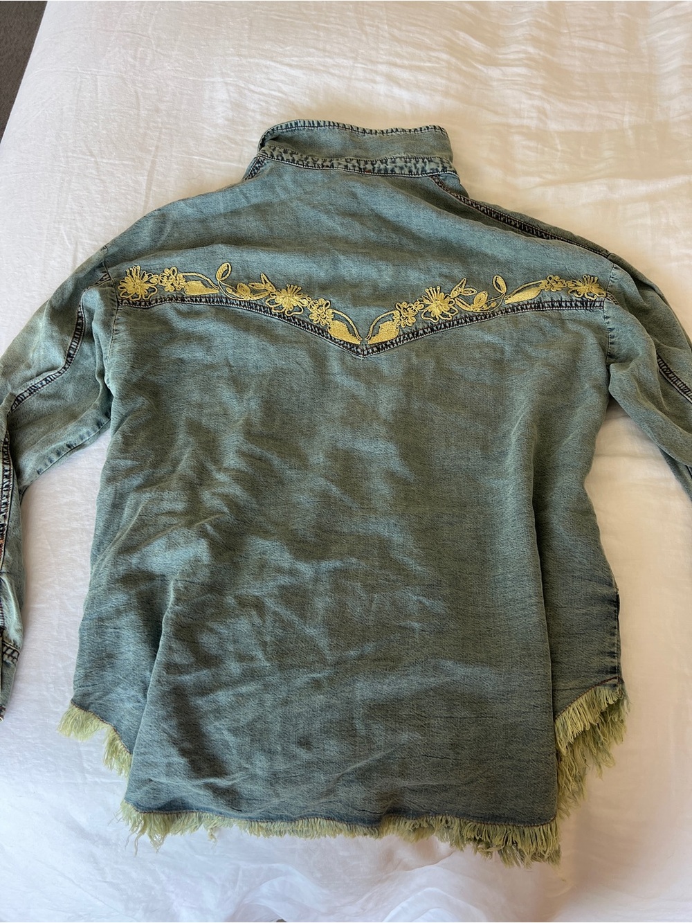Oli & hali blue denim n button down top with yellow embroidery - Picture 8 of 10